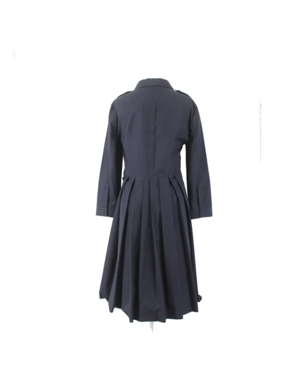 Burberry Dress Sz 12 Navy Blue Pockets Pleated Collared 100% Cotton Dress - Picture 7 of 16